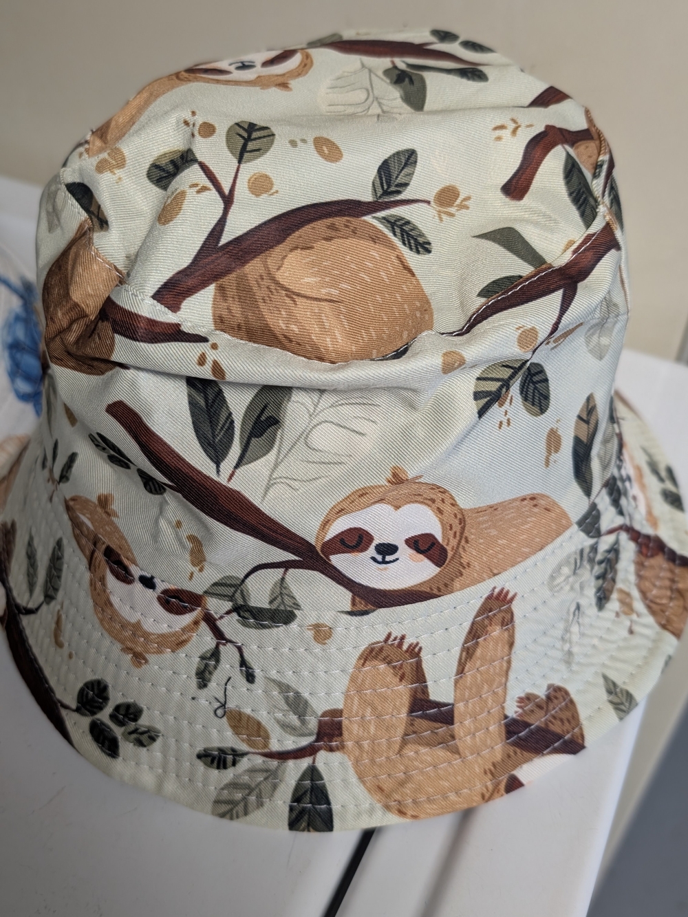 NEW Sloth Print Bucket Hat in White & Brown (Reversible)